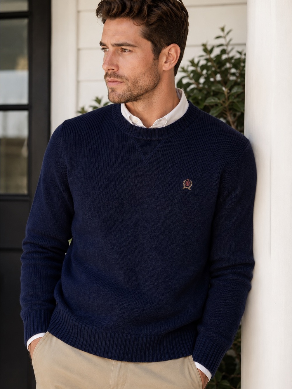 Tommy Hilfiger Men's Navy Blue Cotton Sweater Small Crewneck Pullover‎